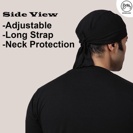 Sweat Wicking Doo Rag Skull Caps Beanie-Cooling Dew Rag Helmet Liner Hat Motorcycle Head Wrap Bandana for Men Black