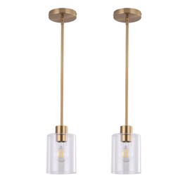 KLSS Brass Pendant Lights Kitchen Island,Modern Farmhouse Clear Glass Pendant Light,Gold Light Fixture Kitchen Pendant Mini Hanging Light Fixture for Sink (Brass 2 Pack stem Rod)
