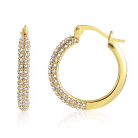 Earrings Sterling Silver 925 Hoop Earrings for Women, 14 Carat Gold-Plated Hoop Earrings, Round, Shiny Small Hoop Earrings with AAA+ Cubic Zirconia Rhinestones, Hypoallergenic Hoop Earrings for Women