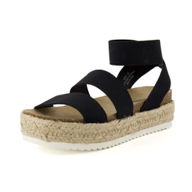 CUSHIONAIRE Women's Mandy Cork Espadrille Platform Sandal - Strappy Wedge with Arch Support, Black 7.5 W