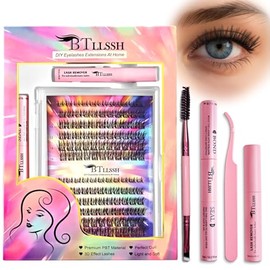 BTLLSSH Lash Extension Kit Individual Lashes Cluster D Curl Eyelash Clusters Kit with Lash Bond Seal Lash Applicator Tool for Self Application