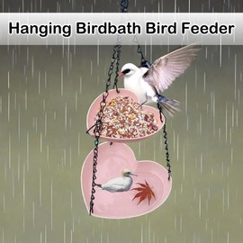 Outdoor Hanging Double-Layer Bird Feeder, Outdoor Hanging Bird Bathtub, Double-Layer Heart-Shaped Bird Feeder.