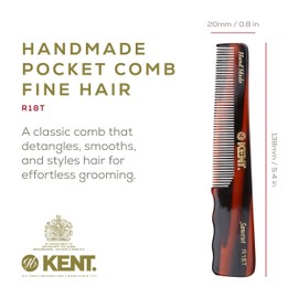 Kent R18T Fine Tooth Comb for Men, Handmade Hair Comb for Styling,for All Hair Types, Pocket Mustache and Beard Comb for Men with Thumb Grip, Saw Cut and Hand Polished, Made in England