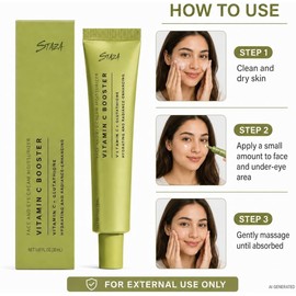 Crema hidratante facial y para el contorno de ojos con vitamina C glutatión, paquete 3, x 30 ml (3 1.01 fl oz), textura ligera para una piel suave luminosa