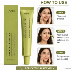 Crema hidratante facial y para el contorno de ojos con vitamina C glutatión, paquete 3, x 30 ml (3 1.01 fl oz), textura ligera para una piel suave luminosa