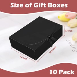 BoShahai 10 PCS Boxes with Lids, 10.6x7.8x3.1 Inch Kraft Paper, Black Gift Boxes with Ribbon, Bridesmaid Proposal Box for Wedding, Packaging, Present, Birthday, Cupcake Boxes