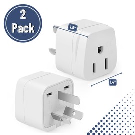 Bates- US to Australia Plug Adapter, 2 Pack, Type I, White, New Zealand Power Adapter