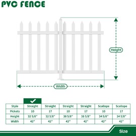 Goleray Vinyl Garden Fence- 1Set, 84" W X 30" H White Picket Panels PVC Fence for Outdoor Patio Pool Dog Temporary Fence, Suitable for Concrete Ground (20 Pickets, Straight)