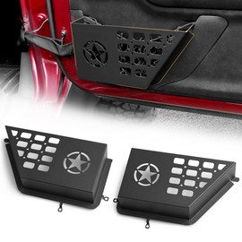 JAKISIMA for Front Door Storage 2012-2018 Jeep Wrangler JK JKU Unlimited 4 Door Insert Storage Expansion Interior Accessories 2 Pack Black Metal with Star (Front Door Storage)