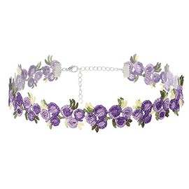 Caiyao Cute Lace Embroidery Black White Pink Daisy Sunflower Tulip Flower Choker Necklae for Women Adjustable Clavicular Chain Teen Girls-Purple