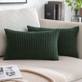 MIULEE Set of 2 Corduroy Cushion Covers, Decorative Cushion Covers, Sofa Cushion, Decorative Cushion, Couch Cushion Cover for Living Room, Bedroom, 30 x 50 cm, Dark Green