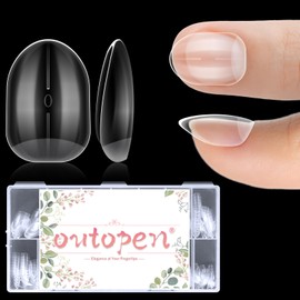 outopen 360pcs Short Oval Nail Tips Thicken Clear Oval Shape Nail Tips for Polygel Acrylic Extension Full Cover Fake Nail Press On Tips for Beginners DIY Manicure,15 Sizes