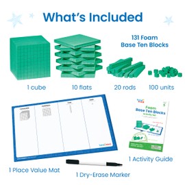 hand2mind Foam Base Ten Blocks Activity Set, Place Value Manipulatives, Base 10 Blocks for Math, Counting Cubes, Math Manipulatives 1st Grade, Small Group Classroom Must Haves (133 Pieces)