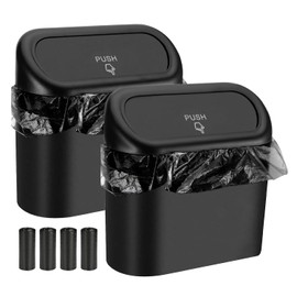 2 Piezas Cubo de Basura Para Coche con Tapa,Mini Bote de Basura Portátil para Auto,Basura Impermeable para Coche, Oficina, hogar,Bote de Basura Pequeño con 4 Rollos de Bolsas de Basura