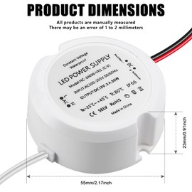 Pack of 2 LED Transformer 12 V 36 W, Mini Ring Power Supply 12 V 3 A, Mini Power Supply Transformer, IP66 Constant Voltage Transformer for Indoor and Outdoor Lighting