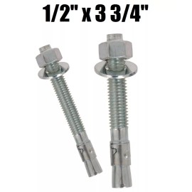 Redding Fasteners (Qty 100) 1/2-13 x 3-3/4" Concrete Wedge Anchor Zinc Plated