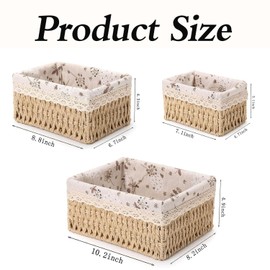 Roczential 3 Pack Wicker Baskets, Storage Basket Set, with Removable Liner for Organizing Storage Baskets for Shelves Woven Basket Decorative Basket Rectangle Basket (Square)