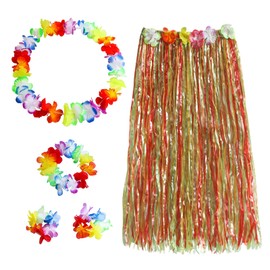 TUONYIS 5 Pieces Hawaiian Hula Skirt Costume Set,Party Decorations,Party Fancy Dress Costume,Garland Headbands Necklaces Bracelets Grass Skirts,for Tropical Hawaiian Partys Theme Beach (5 PCS)