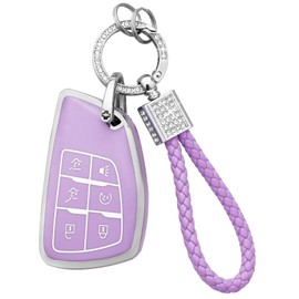 PIFOOG Key Fob Cover for GMC Yukon Chevy Tahoe Suburban 1500 2024 2023 2022 2021 Purple 6 Button Car Keys Case Shell Keychain Bling Full Protector Covers Accessories Women Girly TPU