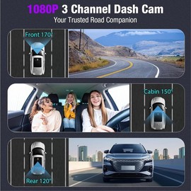 SASINON 3-Channel 4K WiFi Dash Cam, 4K/2.5K+ 1080P Triple Front, Inside&Rear Camera,64GB SD,App Control, G-Sensor, 24Hr Parking Mode, Loop Record,Night Vision