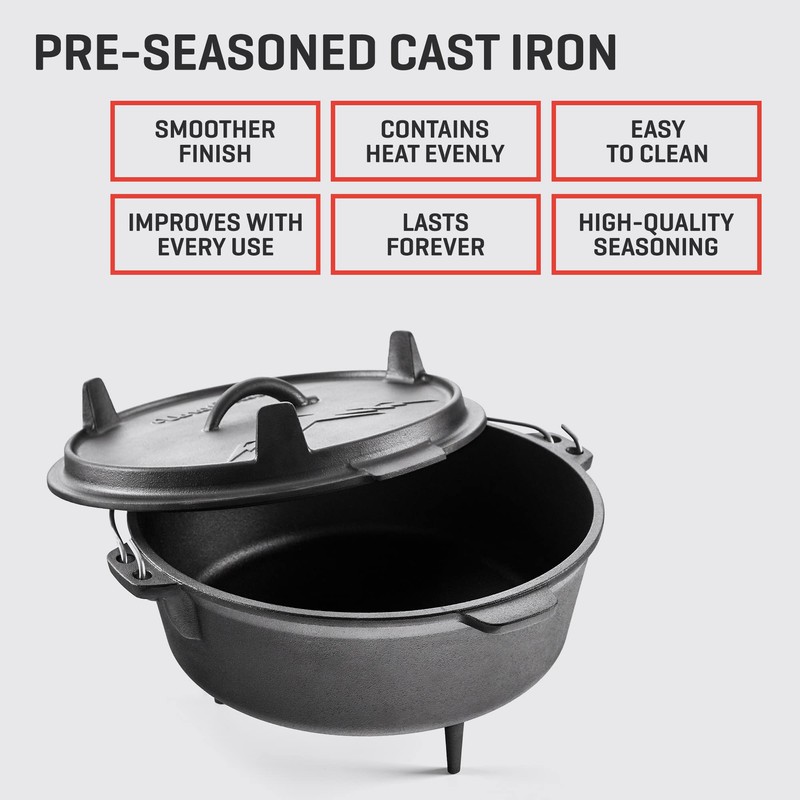 Uno Casa 6Qt Cast Iron Camping Dutch Oven with Lid