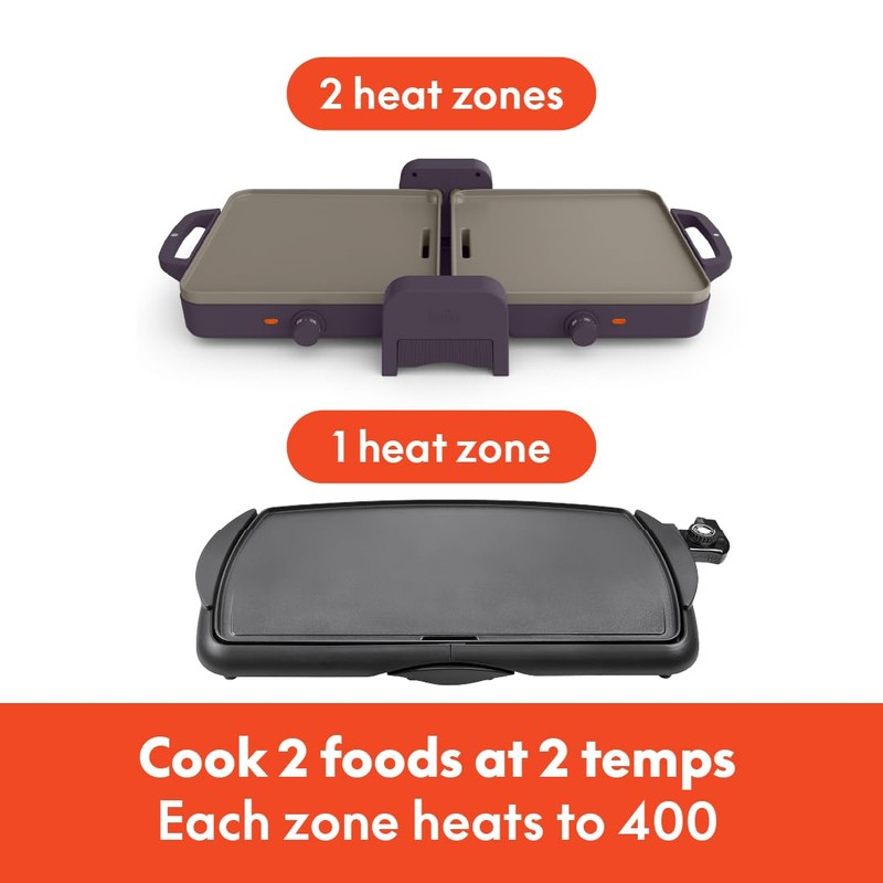 bella 10"x 20" Ceramic Fold-n-Store Dual Temp Griddle, Fits-anywhere Kitchenware,