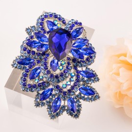 LAXPICOL Women's Vintage Blue Austrian Crystal Elegant Flower Teardrop Brooch Gold Tone (BLUE1)