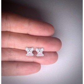 Koala Bear with Pink Heart Earrings - 925 Sterling Silver