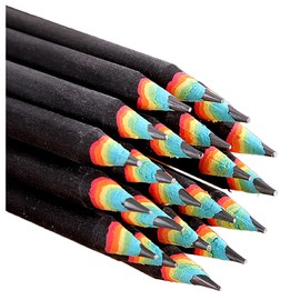 CAWKAY Rainbow Colored Pencils, Rainbow Shavings, Colorful, Rainbow Fashionable Pencils, Elementary School Students, Preparation, Studying, Stationery, Cute, Present (Black (Set of 24))