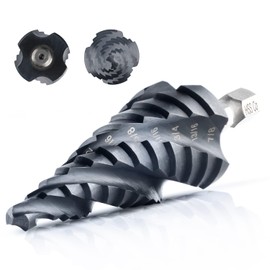 toolant Four Spiral Flute Cobalt Step Drill Bit(Pro), 3/16" - 7/8"(12 Step Size) Impact Ready Unibit Step Drill Bit, 1/4" Hex Shank Step Bit for Metal, Stainless Steel, Aluminum, Plastic