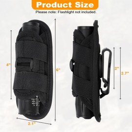 2 Pack Tactical Flashlight Holster, 360° Rotatable Flashlight Pouch with Carabiner Clip, MOLLE Compatible Duty Belt Flashlight Holder Case for Police Security & Outdoor Use