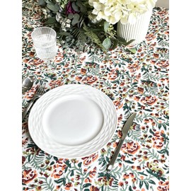 ATOSII Ambrosia Green 100% Cotton Rectangle Fall Tablecloth, Handblock Floral Print Linen Table Cloth for Kitchen Dining I Parties, Outdoors, Christmas, Thanksgiving I 72 X 140 Inches I 12 Seater