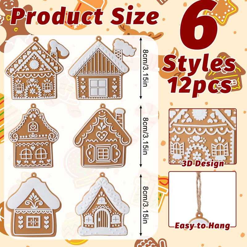 24 Pcs Christmas Gingerbread House Ornaments Gingerbread Hanging Decorations Silicone
