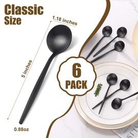 Black Coffee Spoons Set,Stainless Steel Teaspoons of 6,Espresso Spoons 5.11 inch,Demitasse Dessert Scoop,Small Tea Scoop Mini for Stirring,Matte Finish,Dishwasher Safe