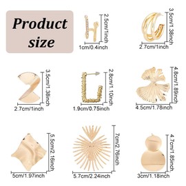 ANATTASOUL 8 Pairs Gold Statement Earrings Geometric Statement Earrings For Women Statement Drop Earrings Large Golden Geometric Earrings Woven Ginkgo Leaf Earrings Jewellery Gifts