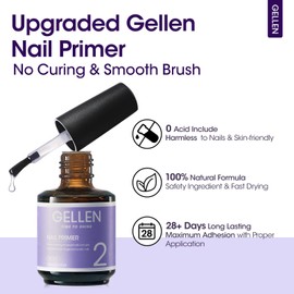 Gellen Nail Primer No Lift 15ml Acid-free Gel Primer Fast Air Dry Superior Protein Nail Prep Bond Foundation for UV Gel Nail Polish, Press-on Nails and Acrylic Powder Nail Supplies Salon DIY at Home