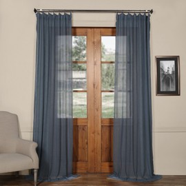 HPD Half Price Drapes SHCH-SS07165-120 Cortina Transparente de Lino sintético sólido (1 Panel), 50 x 120 Pulgadas, Azul Tahoe