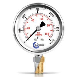 CARBO Instruments Stainless Steel Pressure Gauge Dual Display (0-1500 psi/kPa) - 2 1-2" Glycerine Liquid Filled Water Air Oil Gas Gauge with Polycarbonate Lens & Brass Connection-1/4 NPT Lower Mount