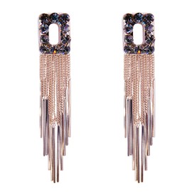 BiBeary Tassel Pendant Earrings Women's Earrings Long Drop Earrings Linear Drop Bohemian Square Fringe Chain Party Austrian Crystal 925 Sterling Silver Stud, Crystal, Zircon