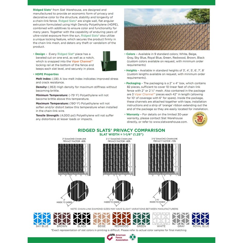 Ridged Slats - Single Wall Bottom Locking Privacy Slat for