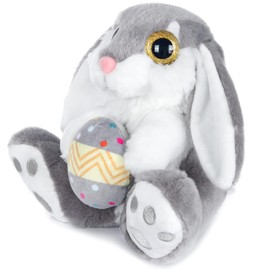 My OLi Easter Bunny Plush Rabbit with Easter Egg 20 cm Cuddly Toy Rabbit Stuffed Toy Cuddly Toys Floppy Ears Sitting Cuddly Rabbit Plush Toys for Girls Children Boys Grey Colour