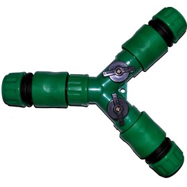 Snap On 3 Way Garden Hose Splitter INLINE with 2 ON/OFF Taps c/w 3 Snap On hose connectors