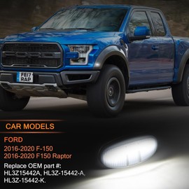 POPMOTORZ 4Pcs LED Fender Side Marker Lights Assembly, 2 Pcs White Front Fender Flare Lights & 2 Pcs White Rear Full Dually Trunk Bed Fender Lamps Kit for Ford F150 R-aptor 2016-2020 Trucks/Pickup