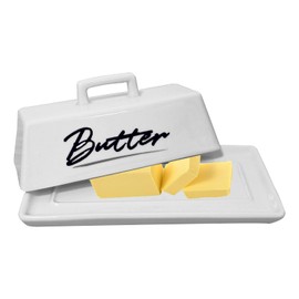 Butter Dish with Lid, Ceramic Butter Dish with Lid for Countertop, White Butter Tray, Kitchen Butter Keeper, Butter Container, Butter Holder, Microwave and Dishwasher Safe;