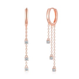 Bewenda Hoop Earrings Silver Long Earrings Hanging 925 Sterling Silver Drop Earrings for Women, Hypoallergenic Long Tassel Chain Drop Earrings with White Cubic Zirconia, Dangle Dangle Earrings with