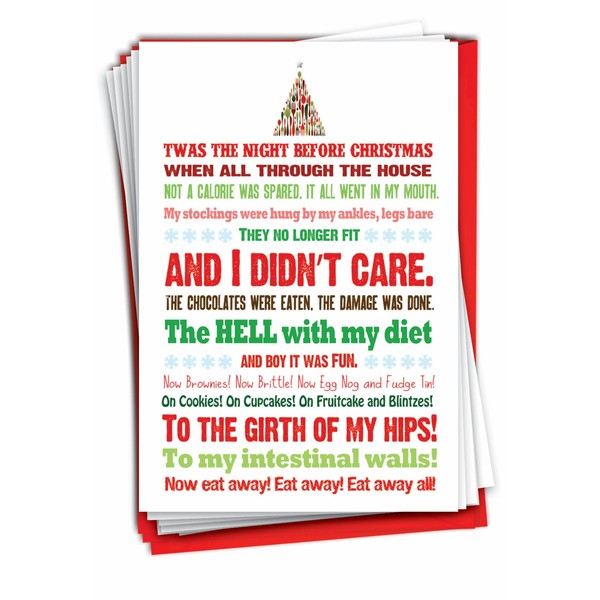 12 'Twas the Bite Before' Boxed Hilarious Greeting Cards 4.63 x 6.75 inch, Merry Xmas Note Cards for Holidays, Gifts, Funny Christmas, Food Humor, Notecard Stationery w/Envelopes B5965