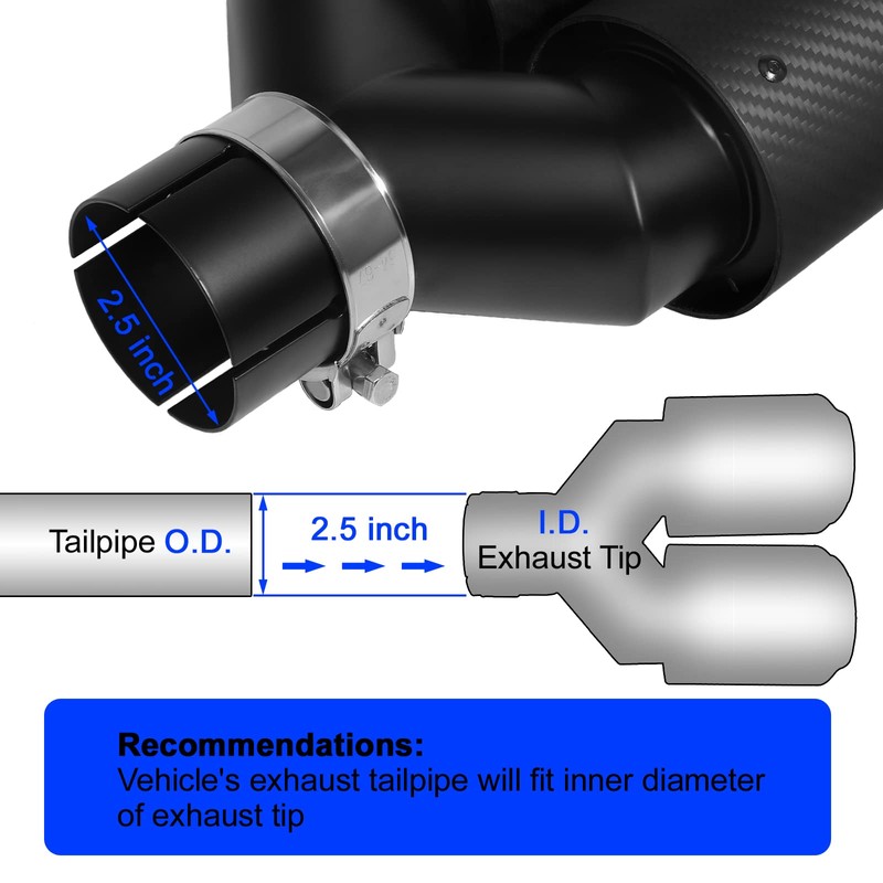 Vechkom 2.5 "Inlet to 3.5" Outlet Exhaust Tip 7.48'' overall