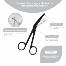 Dermax Lister Bandage Sissor | Medical Scissor | Nursing Shears 5.5" Perfect For First Aid, Responders, Doctors, Nurses, Students and More. (Black)