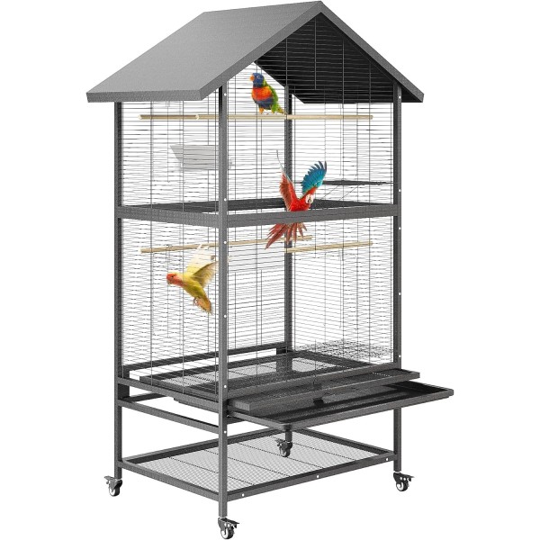 Unbranded Large Bird Cage Parrot Wide Parakeet Flight w/ Feeder