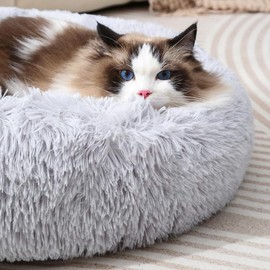 Donut Dog Bed Pet Bed Round Dog Bed Large Cat Bed Cat Donut Fluffy Dog Bed Large Round Dog Bed Fluffy Pet Bed Calming Cat Bed Fluffy Cat Bed for 20KG Pet